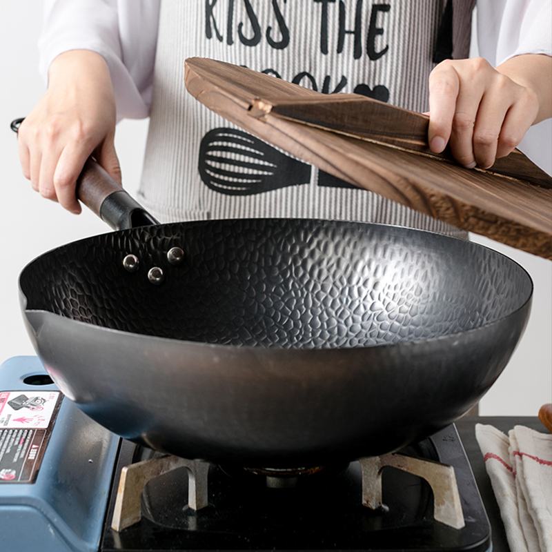 Wok Electric Flat - Wajan penggorengan baja karbon 32cm, Set