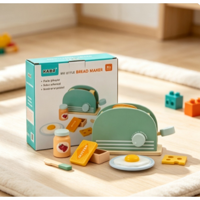 Kitchen Appliances For Kids - Mainan Pemanggang Roti Simulasi Kayu Set