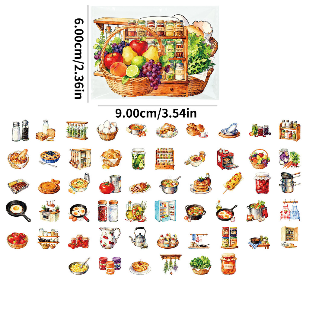 56Pcs Stiker PET Dapur Retro,  - Kitchen Appliances Vintage ulasan dan harga