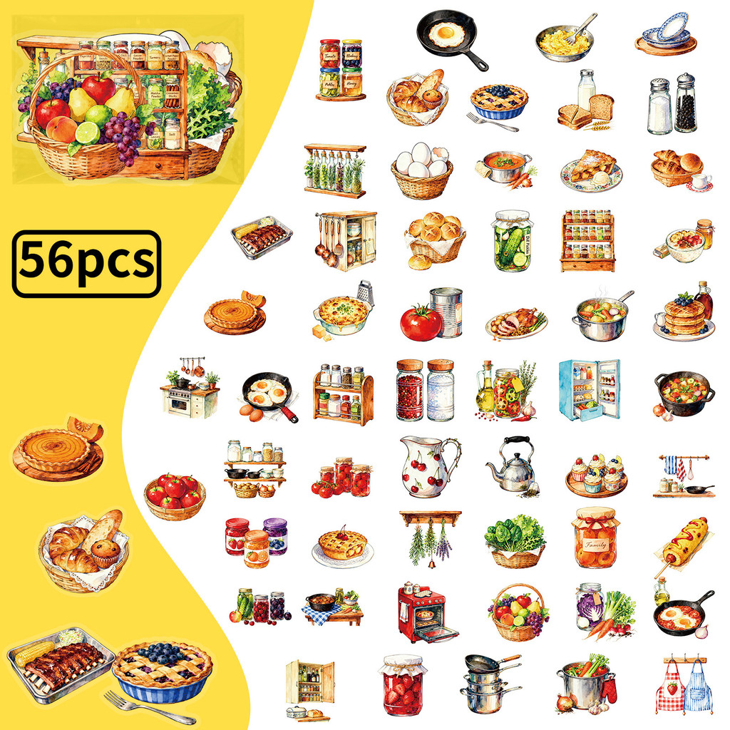 56Pcs Stiker PET Dapur Retro,  - Kitchen Appliances Vintage ulasan dan harga